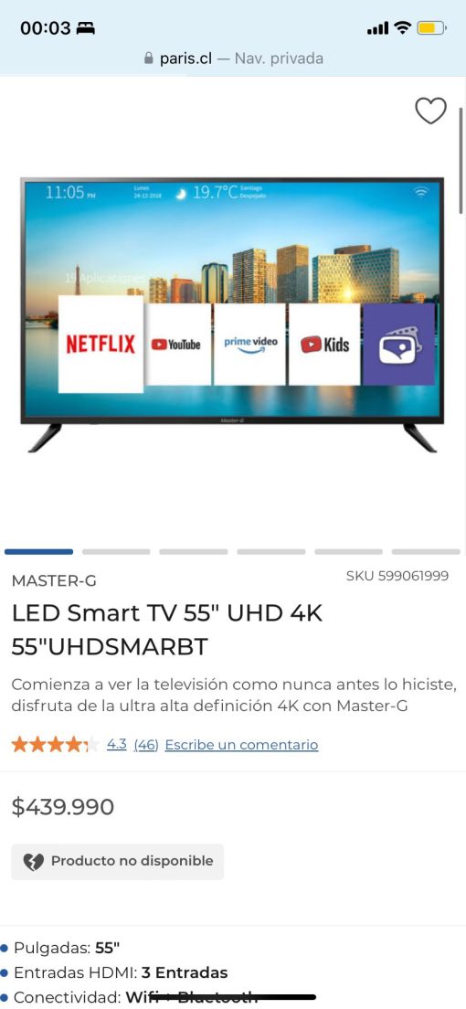 Televisión Smart TV 55” UHD 4K